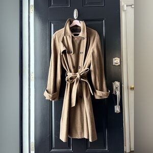 Gap Brown Herringbone Wool Blend Trench Coat Size XXL